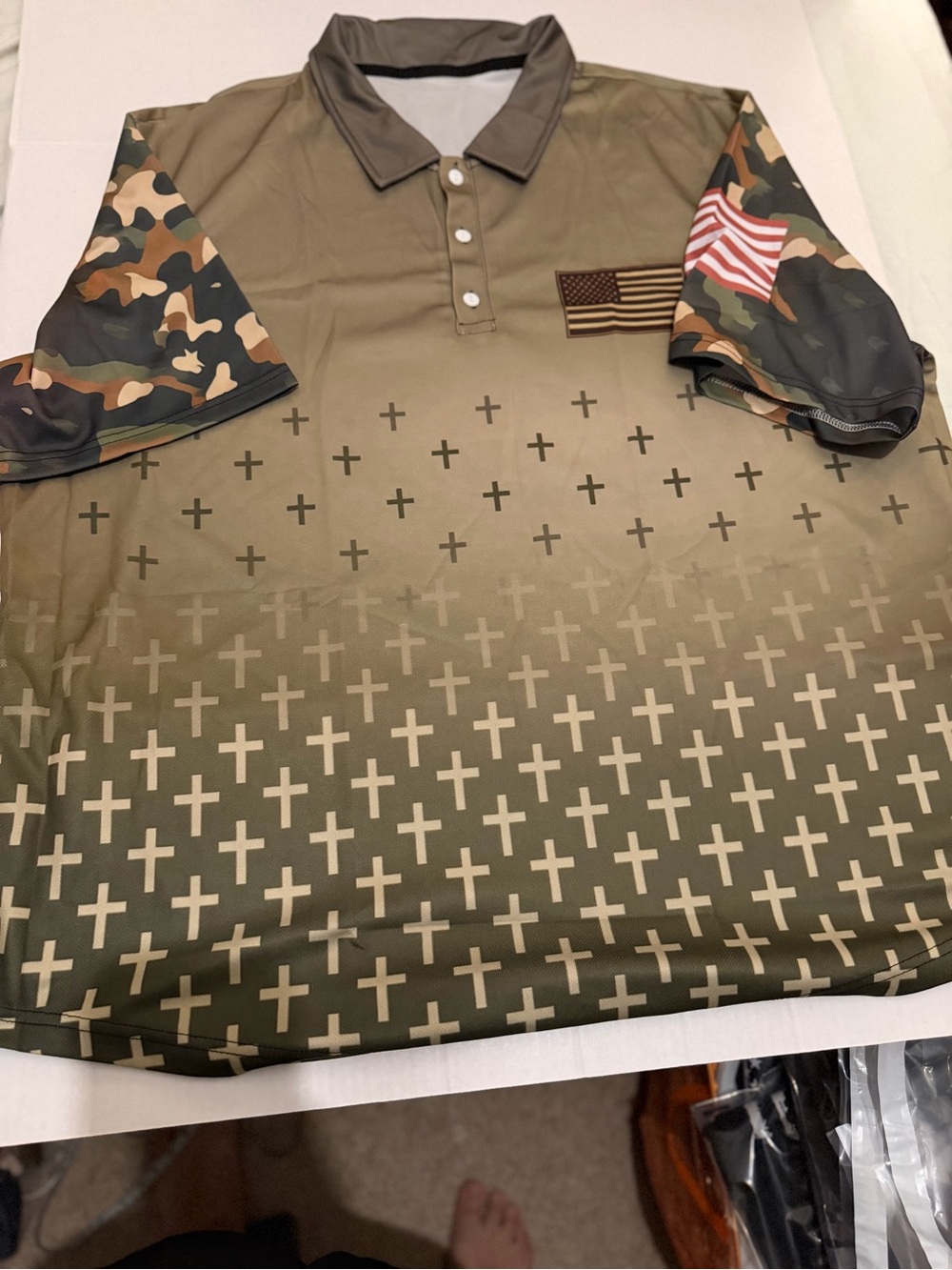 I61/I62 (2) 3XL Men's Olive Green Camo Sleeve Polo Shirt with Flag Patch